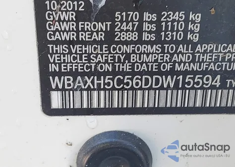 2013 BMW 528I xDrive from USA, damaged, VIN WBAXH5C56DDW15594